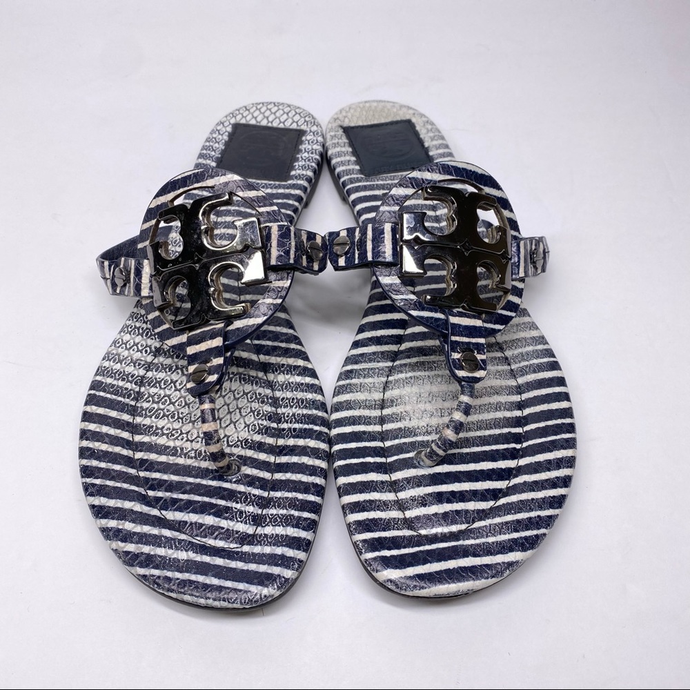 Tory Burch Snake Embossed Striped Miller Sandals